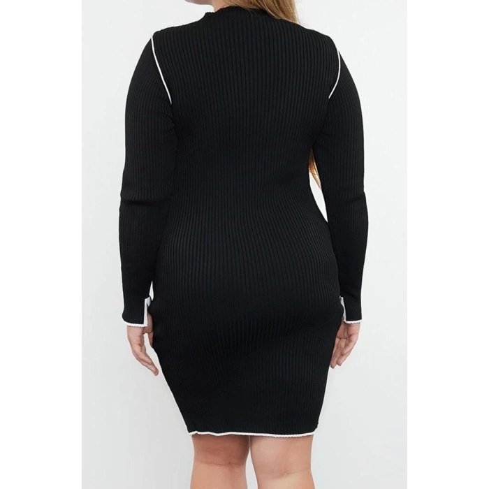 Women Fashion Stylish Plus Size Mini Length Stand Collar Slim Ribbed Knitwear Plus Size Dress