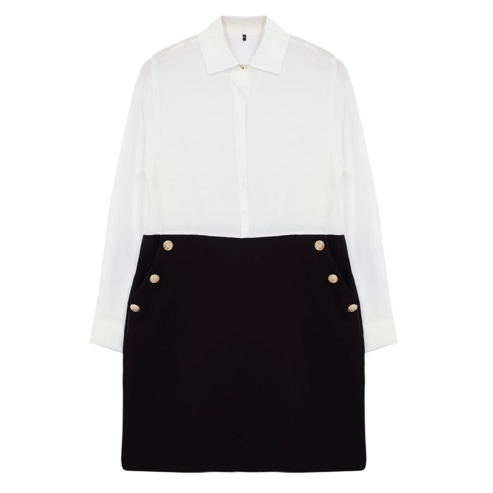 Women Fashion Stylish Plus Size Mini Length Shirt Collar Fitted Buttoned Woven Plus Size Shirt Dress