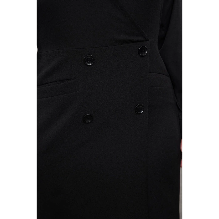 Kadın Moda Şık Büyük Beden Mini Boy Gömlek Yaka Fitted Cepli Dokuma Büyük Beden Gömlek Elbise