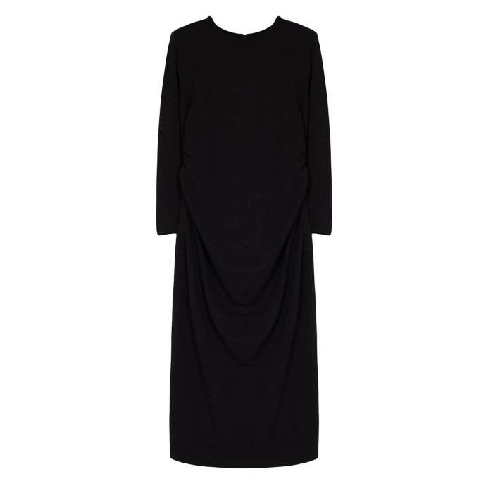Women Fashion Stylish Plus Size Maxi Length Crew Neck Slim Gathered Detail Shift Knitted Plus Size Dress