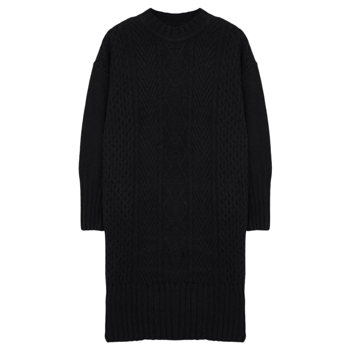 Womens Fashion Stylish Plus Size Mini Length Crew Neck Relaxed Knit Detailed Knitwear Dress