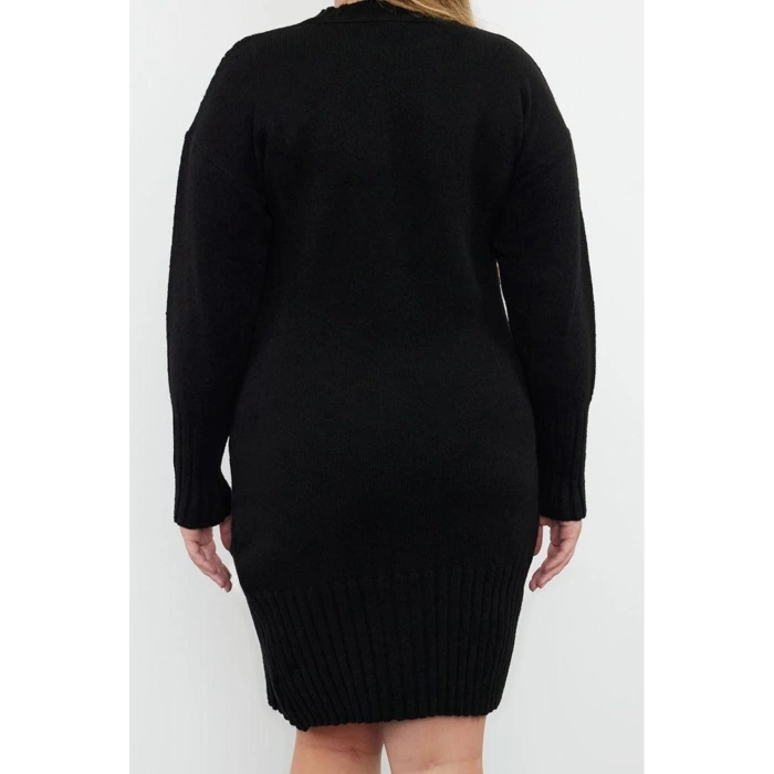 Womens Fashion Stylish Plus Size Mini Length Crew Neck Relaxed Knit Detailed Knitwear Dress