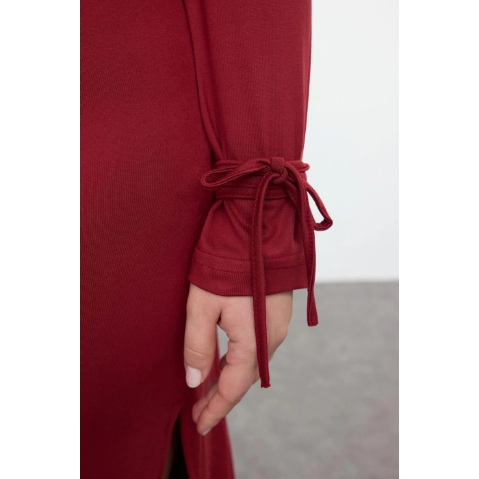 Women Fashion Stylish Plus Size Midi Length Square Neck Fitted Premium Slit Knitted Plus Size Dress
