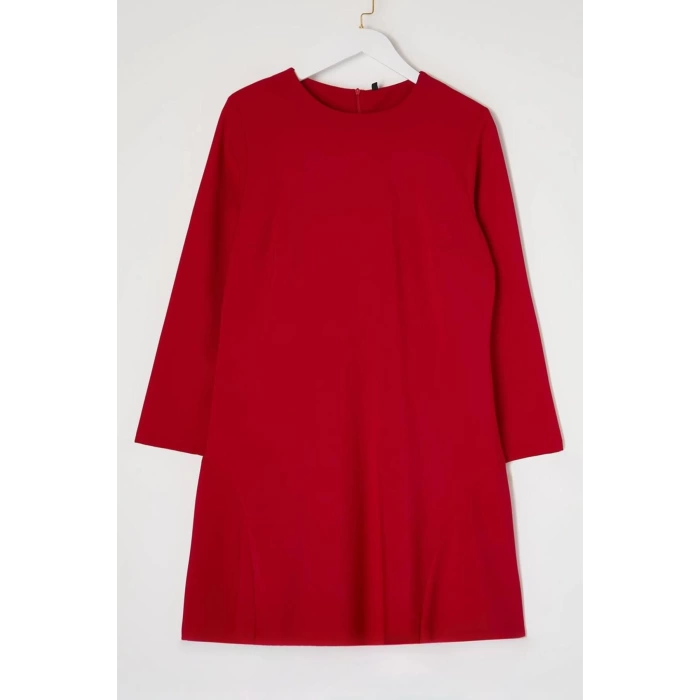Womens Fashion Plus Size Mini Length Crew Neck Fitted Basic Hidden Zipper Woven Plus Size Dress