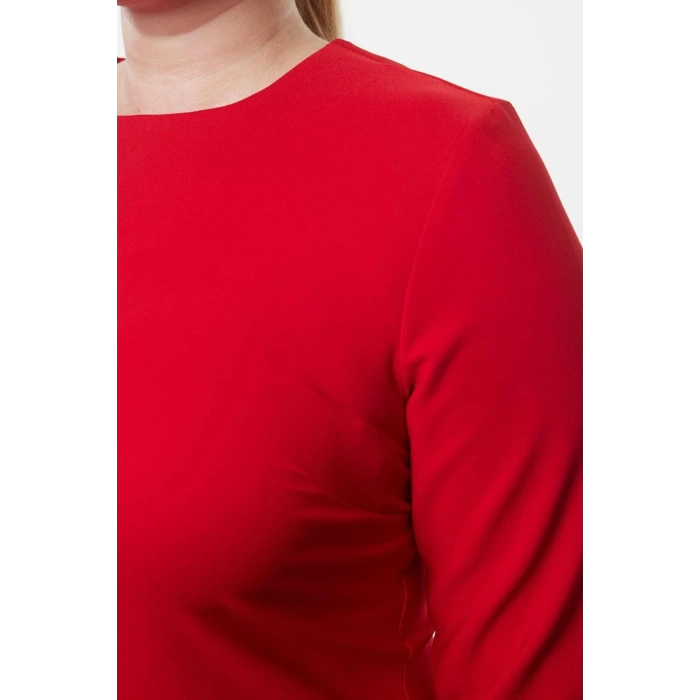 Womens Fashion Plus Size Mini Length Crew Neck Fitted Basic Hidden Zipper Woven Plus Size Dress