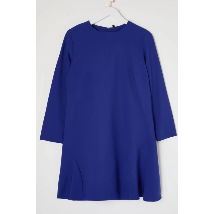 Womens Fashion Plus Size Mini Length Crew Neck Fitted Basic Hidden Zipper Woven Plus Size Dress