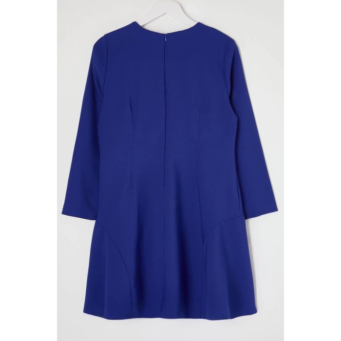 Womens Fashion Plus Size Mini Length Crew Neck Fitted Basic Hidden Zipper Woven Plus Size Dress