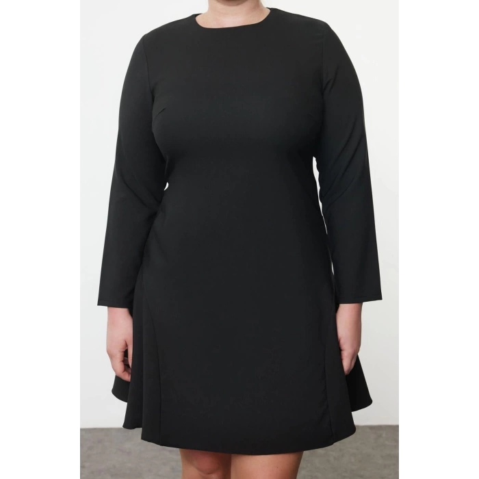 Womens Fashion Plus Size Mini Length Crew Neck Fitted Basic Hidden Zipper Woven Plus Size Dress