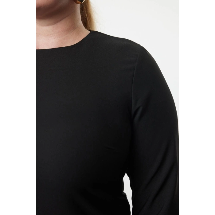 Womens Fashion Plus Size Mini Length Crew Neck Fitted Basic Hidden Zipper Woven Plus Size Dress