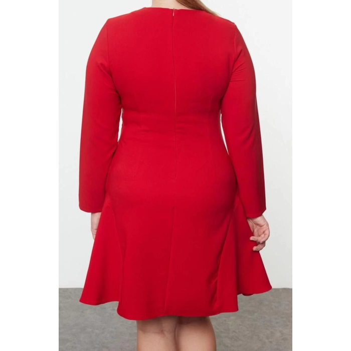Womens Fashion Plus Size Mini Length Crew Neck Fitted Basic Hidden Zipper Woven Plus Size Dress