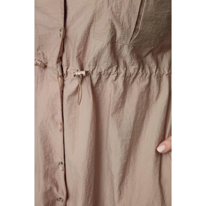 Women Fashion Stylish Plus Size Midi Length Shirt Collar Fitted Parachute Woven Plus Size Dress