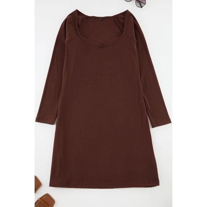 Women Fashion Stylish Plus Size Midi Length Square Neck Slim Camisole Knitted Plus Size Dress