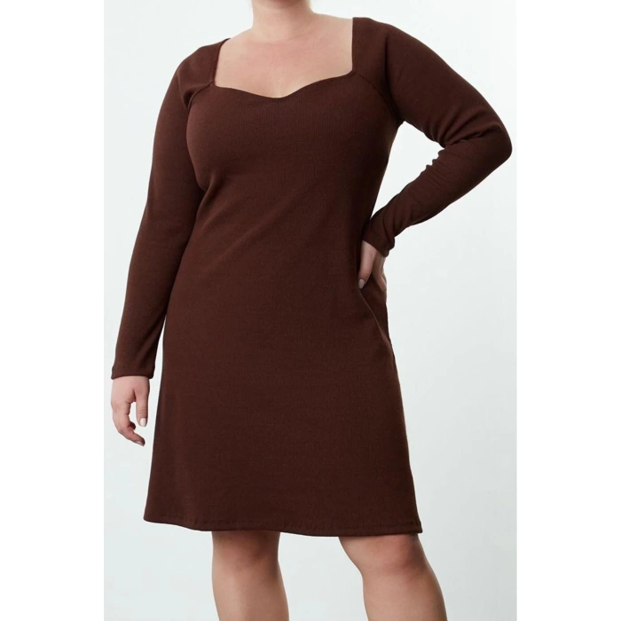 Women Fashion Stylish Plus Size Midi Length Square Neck Slim Camisole Knitted Plus Size Dress