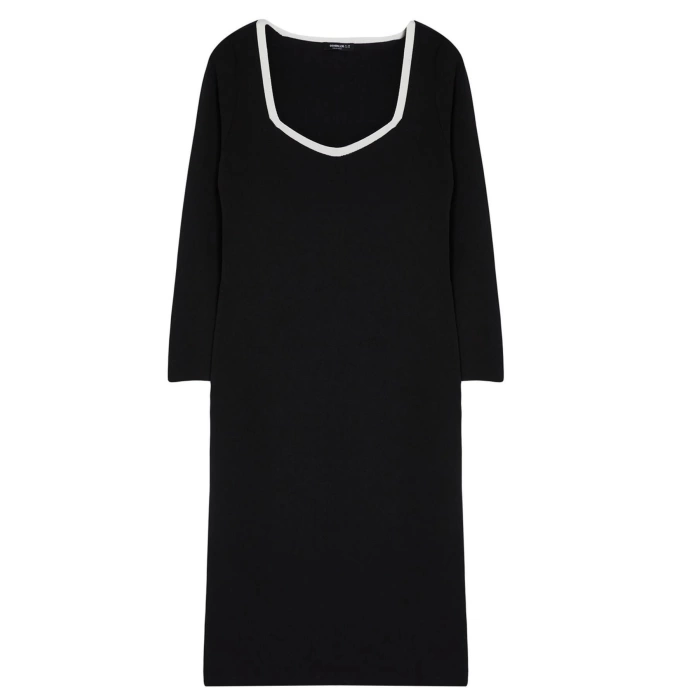 Women Fashion Stylish Plus Size Midi Length Square Neck Fitted Bodycon Slim Knit Dress