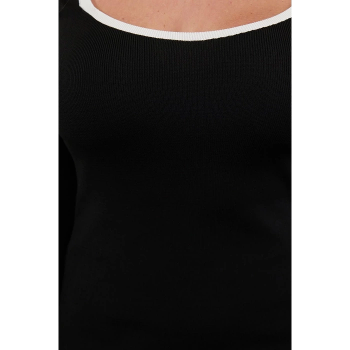 Women Fashion Stylish Plus Size Midi Length Square Neck Fitted Bodycon Slim Knit Dress
