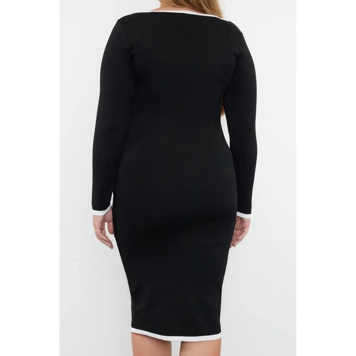 Women Fashion Stylish Plus Size Midi Length Square Neck Fitted Bodycon Slim Knit Dress