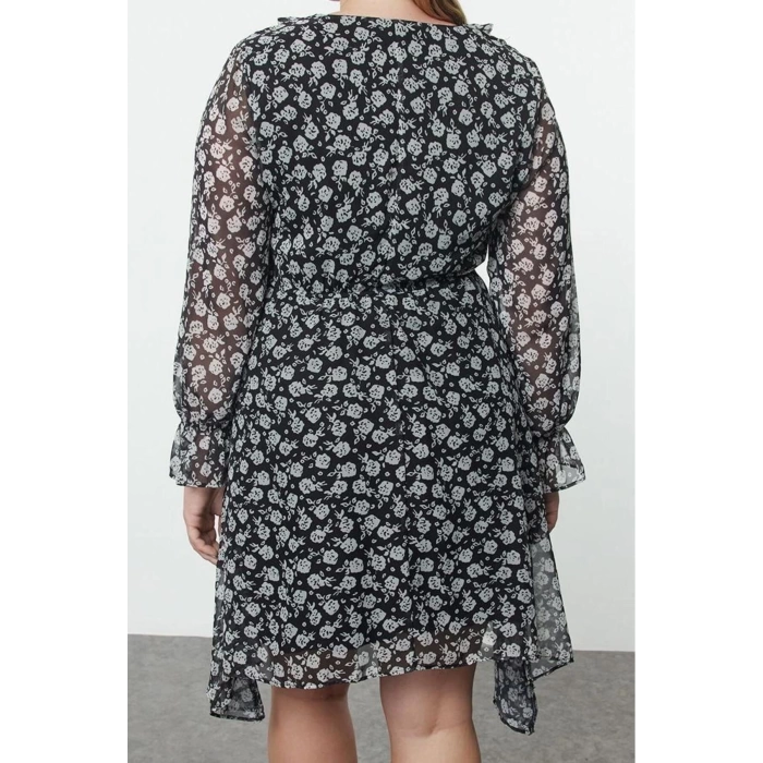 Women Fashion Stylish Plus Size Midi Length Double Breasted Relaxed Chiffon Woven Plus Size Dress