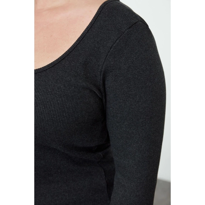 Kadın Moda Şık Büyük Beden Midi Boy Bisiklet Yaka Fitted Kaşkorse Örme Büyük Beden Elbise