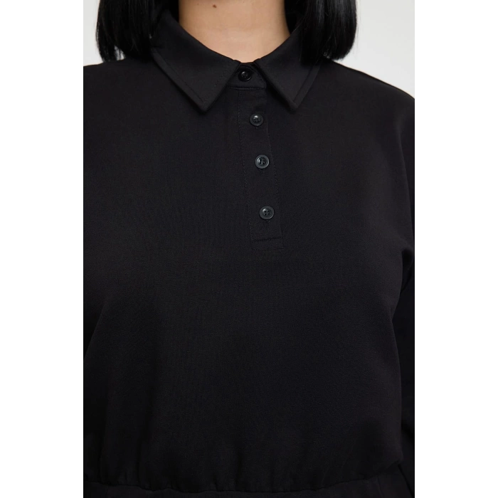 Kadın Moda Şık Büyük Beden Mini Boy Polo Yaka Slim Düz Örme Elbise