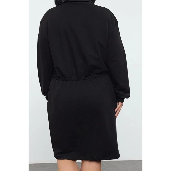 Kadın Moda Şık Büyük Beden Mini Boy Polo Yaka Slim Düz Örme Elbise