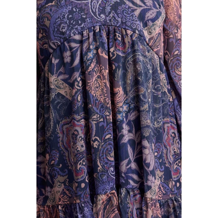 Womens Plus Size Midi Length V Neck Relaxed Floral Glittery Skirt Ruffle Woven Plus Size Dress
