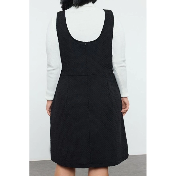 Womens Plus Size Mini Length Relaxed Tweed Textured Strappy Vest Pocket Woven Plus Size Dress