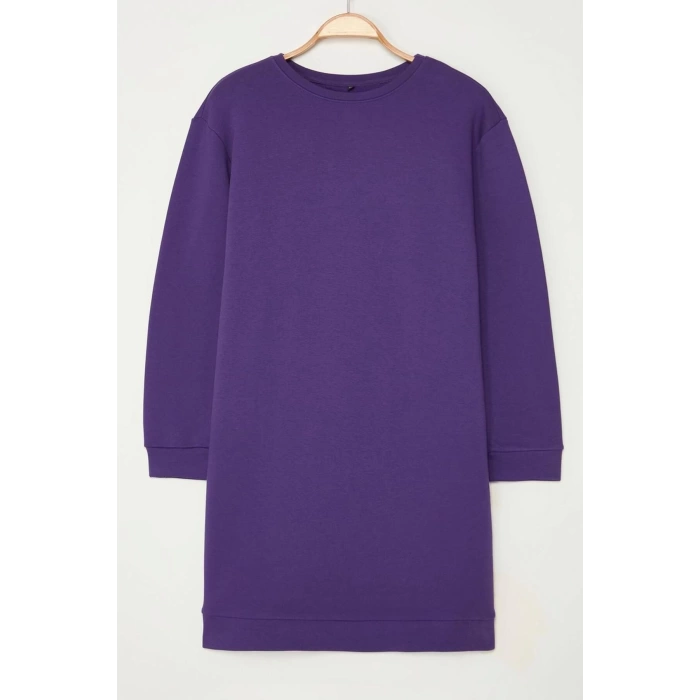 Women Fashion Stylish Plus Size Midi Length Crew Neck Relaxed 2 Yarn Non-raised Knitted Plus Size Dress