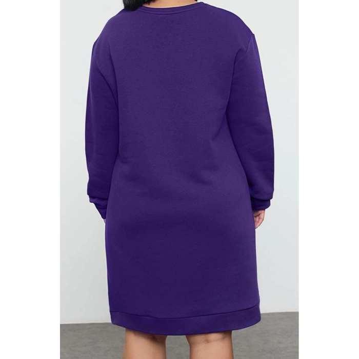 Women Fashion Stylish Plus Size Midi Length Crew Neck Relaxed 2 Yarn Non-raised Knitted Plus Size Dress