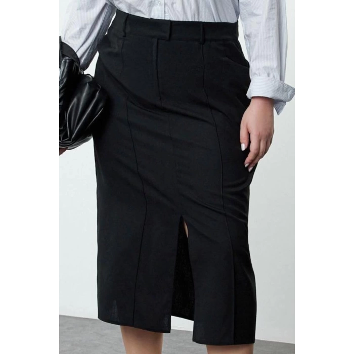 Kadın Moda Stil Maxi Astarsız Dokuma Büyük Beden Maxi Yırtmaçlı Dokuma Etek