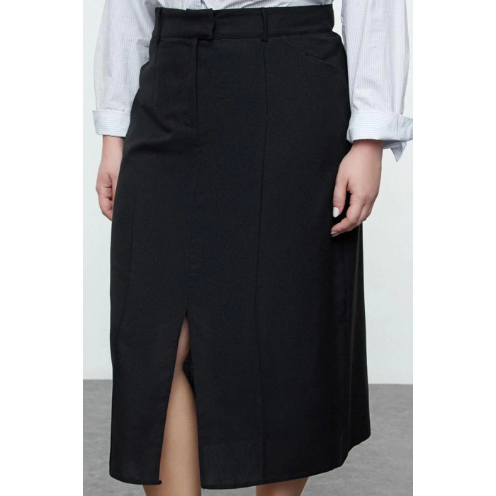 Kadın Moda Stil Maxi Astarsız Dokuma Büyük Beden Maxi Yırtmaçlı Dokuma Etek