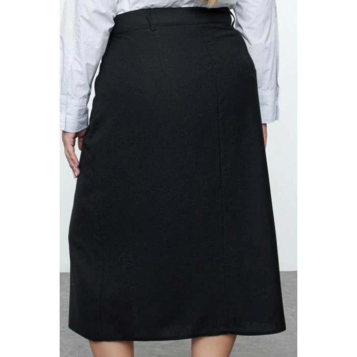 Kadın Moda Stil Maxi Astarsız Dokuma Büyük Beden Maxi Yırtmaçlı Dokuma Etek