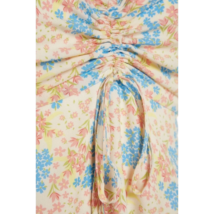Women Fashion Stylish Plus Size Midi Length Sweetheart Neck Relaxed Floral Patterned Woven Dress