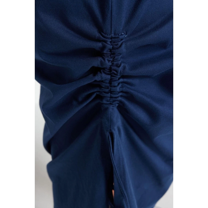 Kadın Moda Şık Büyük Beden Midi Boy Bisiklet Yaka Relaxed Yandan Büzgülü ve Yırtmaçlı Örme Elbise