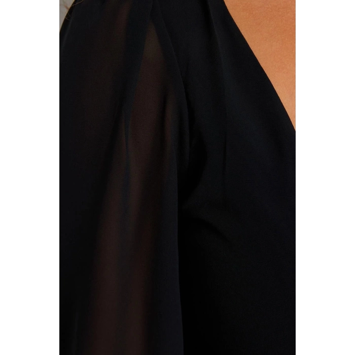 Women Fashion Stylish Plus Size Mini Length Square Neck Fitted Woven Chiffon Dress