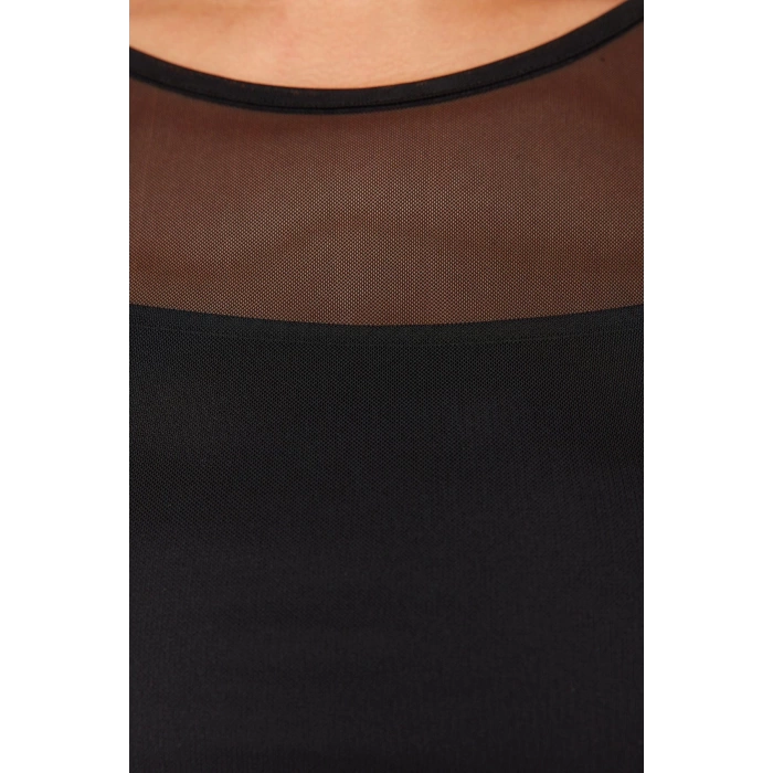 Women Fashion Stylish Plus Size Midi Length Crew Neck Fitted Tulle Knit Plus Size Dress