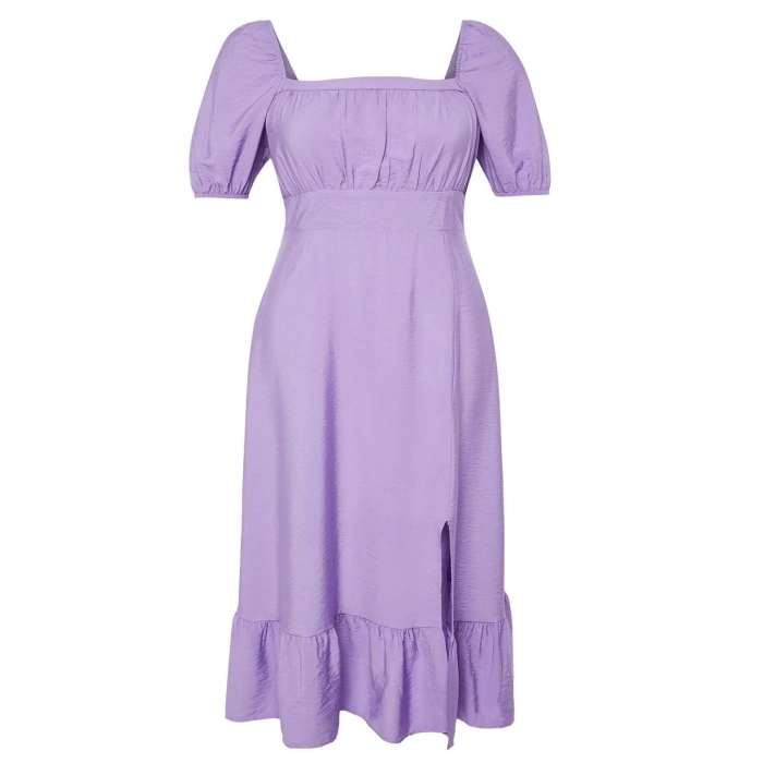 Women Fashion Stylish Plus Size Maxi Length Square Neck Relaxed Balloon Sleeve Woven Dress