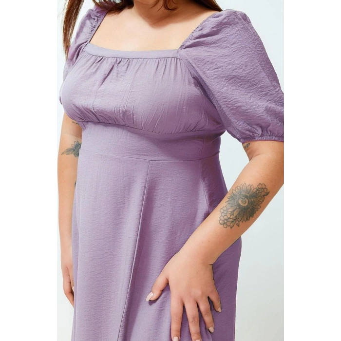 Women Fashion Stylish Plus Size Maxi Length Square Neck Relaxed Balloon Sleeve Woven Dress
