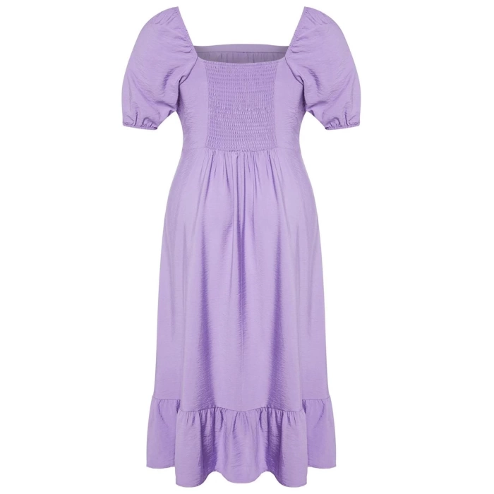 Women Fashion Stylish Plus Size Maxi Length Square Neck Relaxed Balloon Sleeve Woven Dress