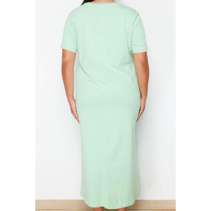 Kadın Moda Şık Büyük Beden Midi Boy Bisiklet Yaka Relaxed Örme T-shirt Elbise