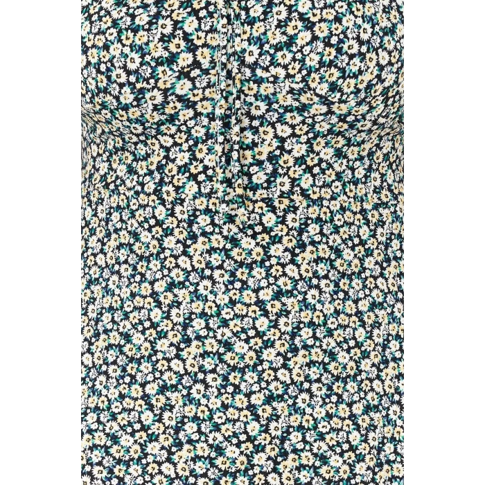 Womens Plus Size Mini Square Neck Fitted Floral Patterned Buttoned Summer Knitted Dress TBBSS23AH00240