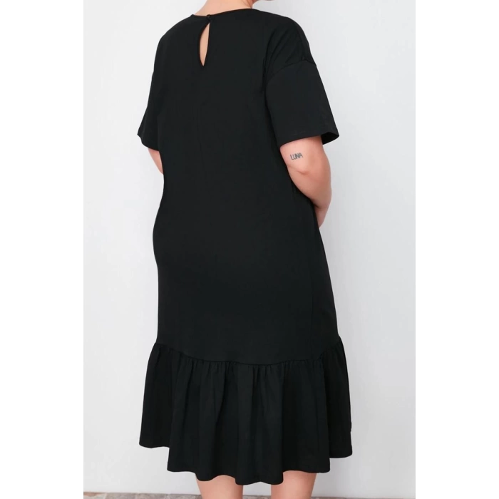 Womens Plus Size Midi Length Relaxed 100% Cotton Knitted T-shirt Dress with Gathering and Label Detail