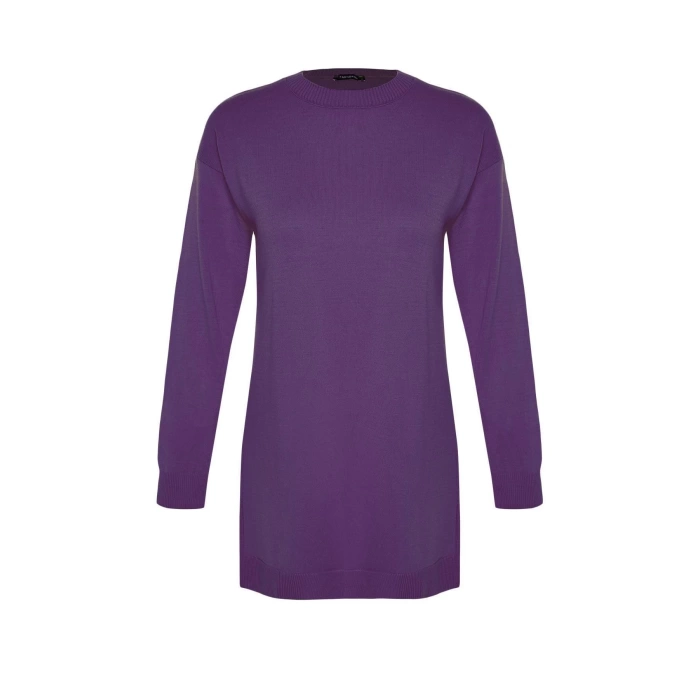 Women Fashion Stylish Hijab Crew Neck Low Sleeve Midi Knitted Sweater
