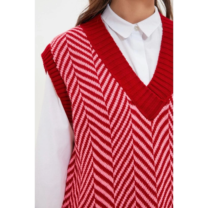 Women Fashion Stylish Hijab V Neck Standard Sleeve Regular Striped Knitted Sweater