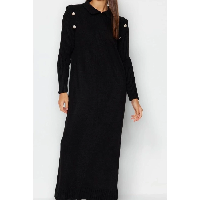 Kadın Moda Şık Tesettür Maxi Boy Bisiklet Yaka Regular Normal Kesim Uzun Triko Elbise