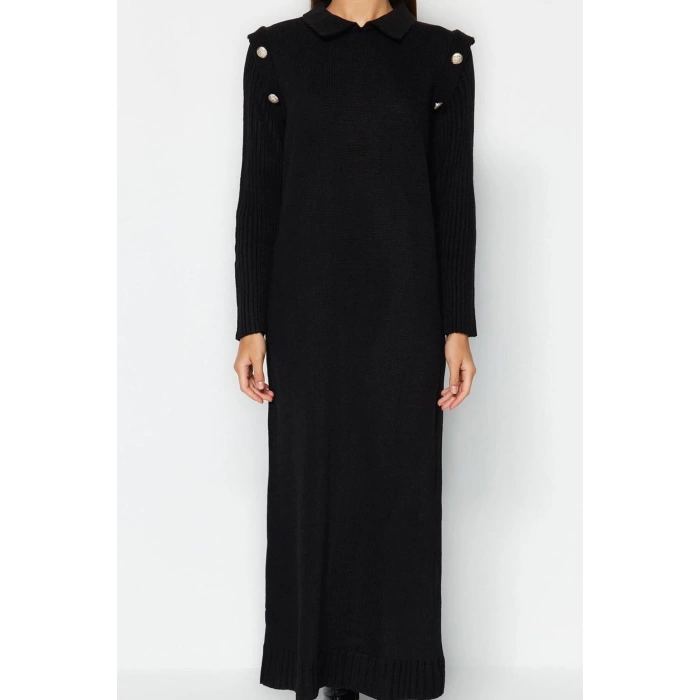 Kadın Moda Şık Tesettür Maxi Boy Bisiklet Yaka Regular Normal Kesim Uzun Triko Elbise