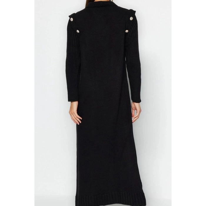 Kadın Moda Şık Tesettür Maxi Boy Bisiklet Yaka Regular Normal Kesim Uzun Triko Elbise