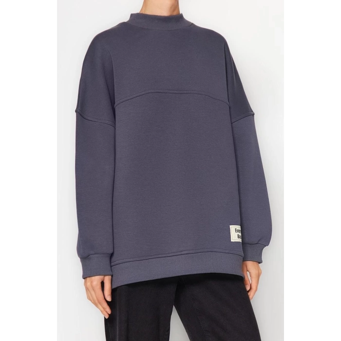 Womens Hijab Fashion Oversize Crew Neck Standard Sleeve Regular Knitted Polar Fleece Inside Furry Sweatshirt