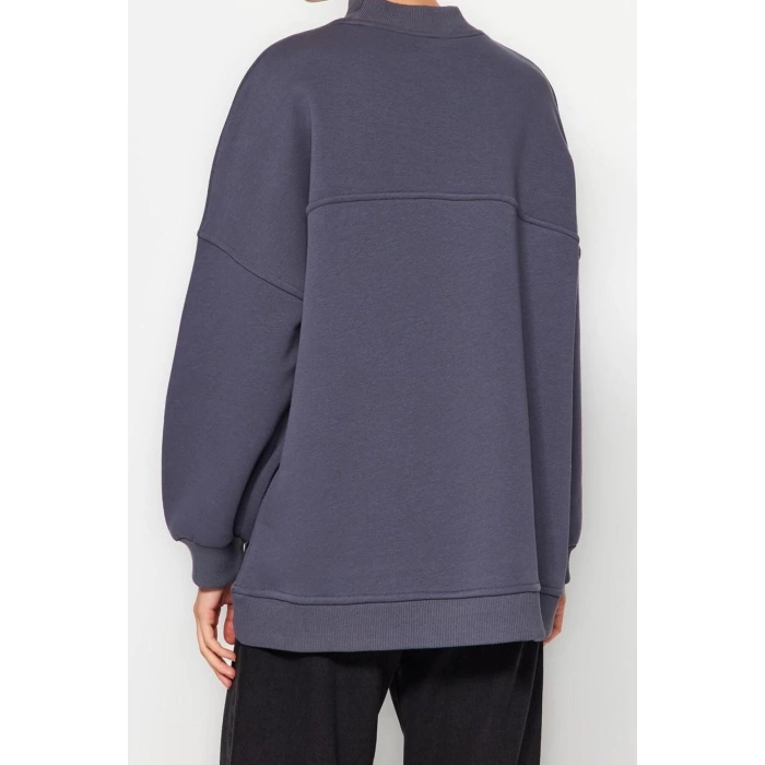 Womens Hijab Fashion Oversize Crew Neck Standard Sleeve Regular Knitted Polar Fleece Inside Furry Sweatshirt