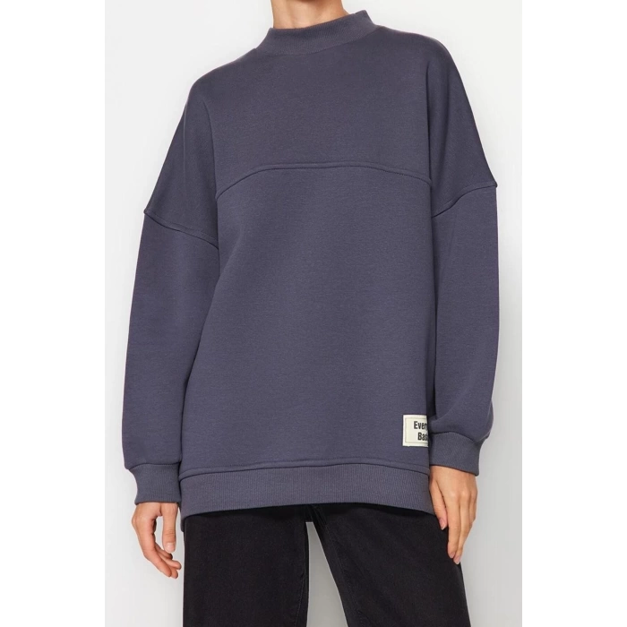 Womens Hijab Fashion Oversize Crew Neck Standard Sleeve Regular Knitted Polar Fleece Inside Furry Sweatshirt