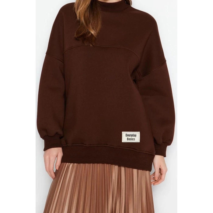 Womens Hijab Fashion Oversize Crew Neck Standard Sleeve Regular Knitted Polar Fleece Inside Furry Sweatshirt